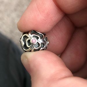 SS pink cz domed flower pandora charm